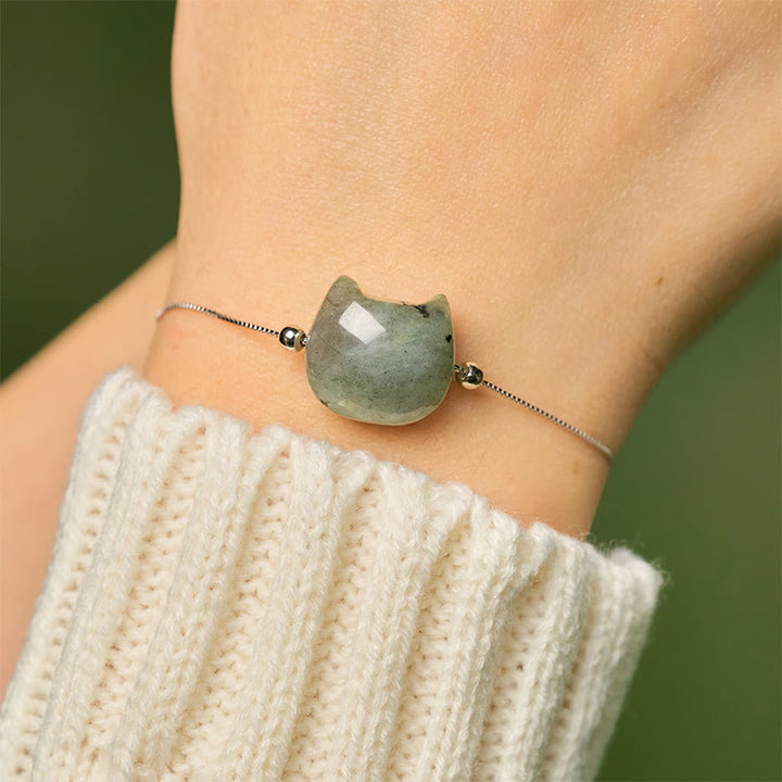 Buddha Stones 925スターリングシルバー 顔のない猫の頭 天然ラブラドライト ヒーリングブレスレット - image 4