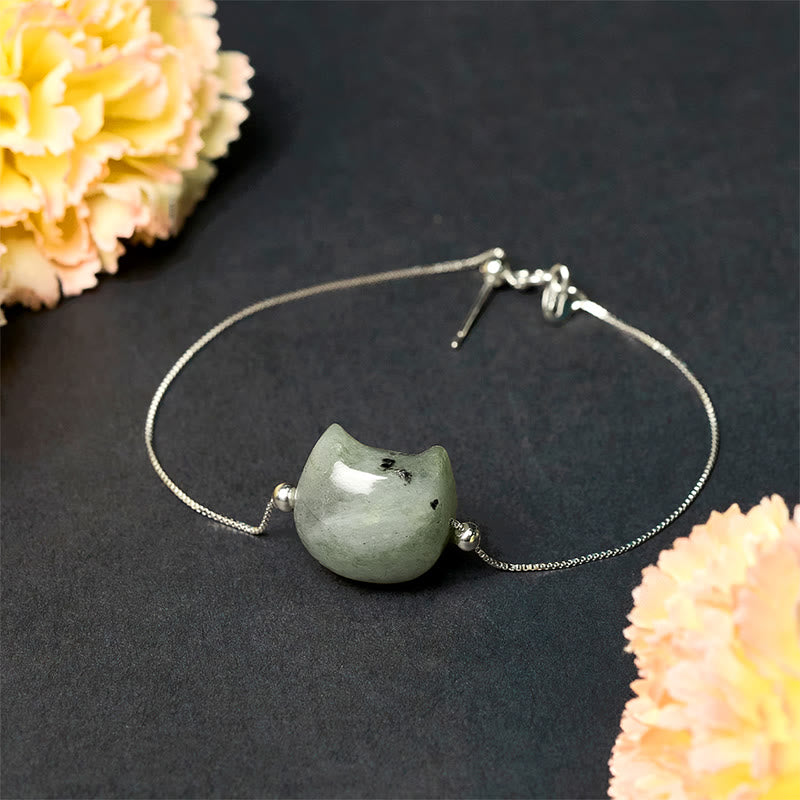 Buddha Stones 925スターリングシルバー 顔のない猫の頭 天然ラブラドライト ヒーリングブレスレット - image 2