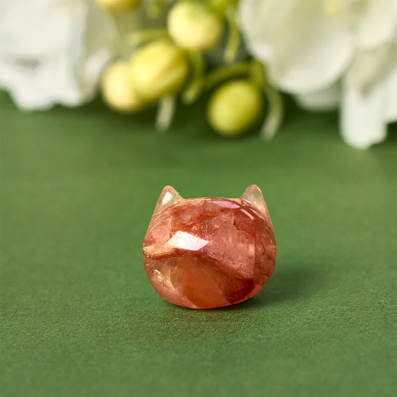 Buddha Stones 925スターリングシルバー 顔なし猫の頭 天然レッドフラワークォーツ パッションブレスレット - image 9