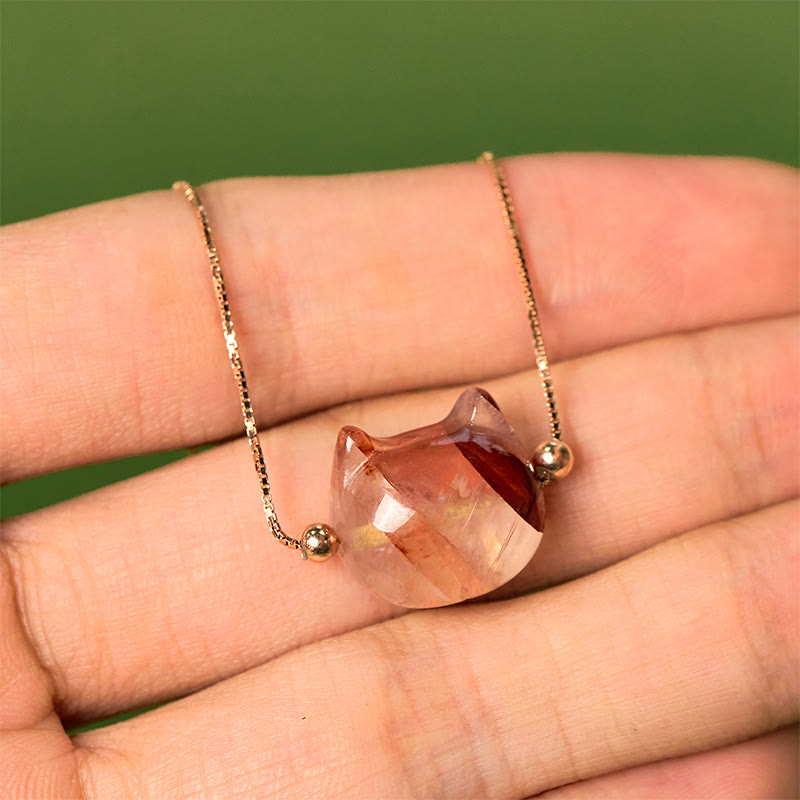 Buddha Stones 925スターリングシルバー 顔なし猫の頭 天然レッドフラワークォーツ パッションブレスレット - image 8