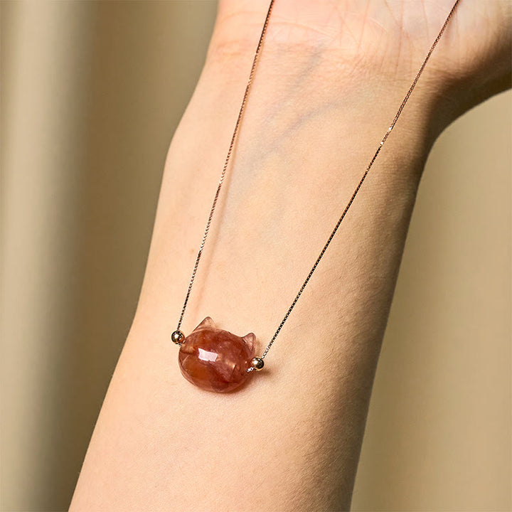 Buddha Stones 925スターリングシルバー キャットヘッド 天然レッドフラワークォーツ 守護ネックレスペンダント - image 10