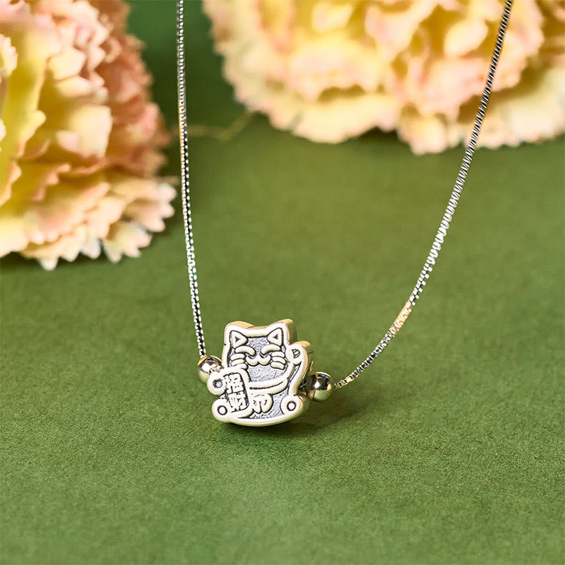 Buddha Stones999スターリングシルバー幸運繁栄の猫の守護 925スターリングシルバー チェーンネックレスペンダント - 猫 - image 1