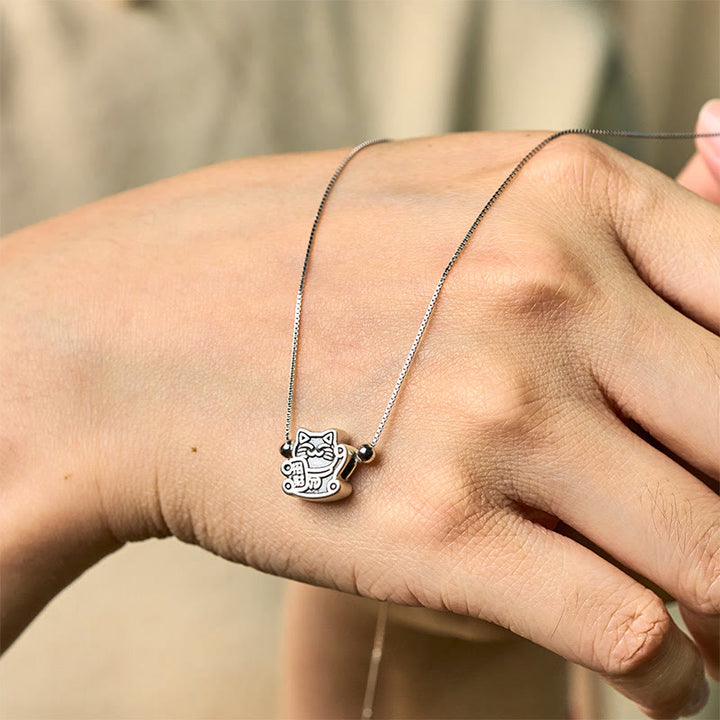 Buddha Stones999スターリングシルバー幸運繁栄の猫の守護 925スターリングシルバー チェーンネックレスペンダント - image 4