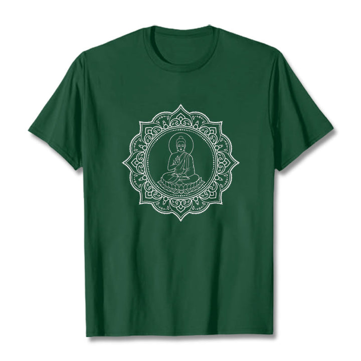 Buddha Stones、蓮華座で瞑想する仏陀の模様のTシャツ - フォレストグリーン - 2XL - image 1