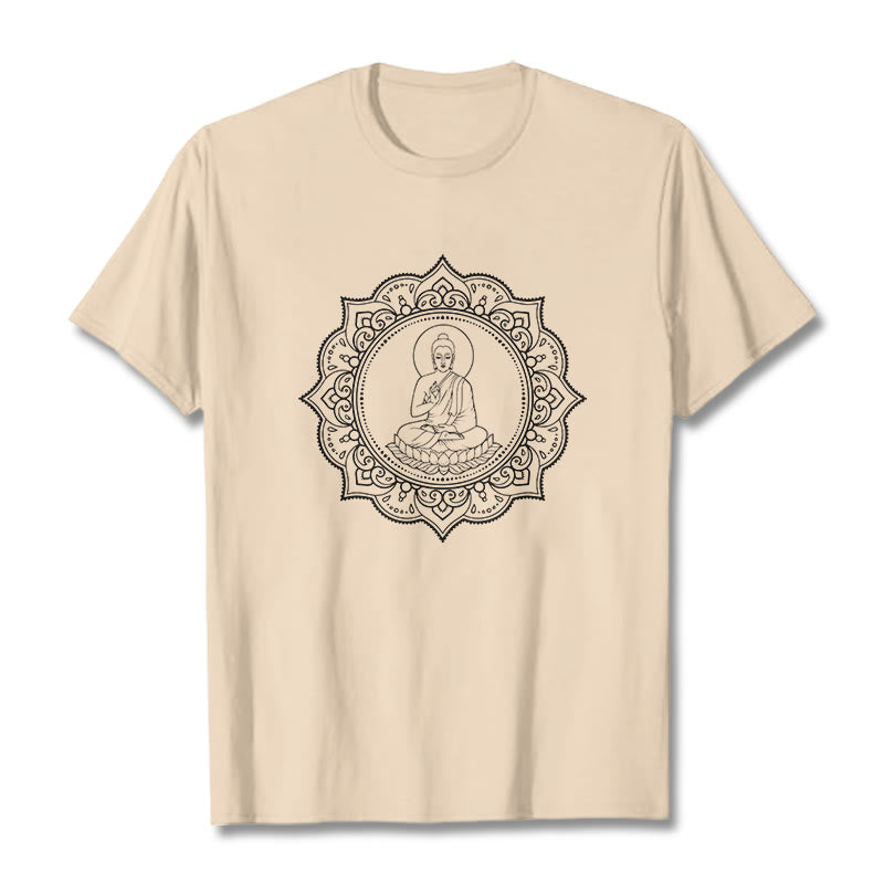 Buddha Stones、蓮華座で瞑想する仏陀の模様のTシャツ - ビスク - 2XL - image 11