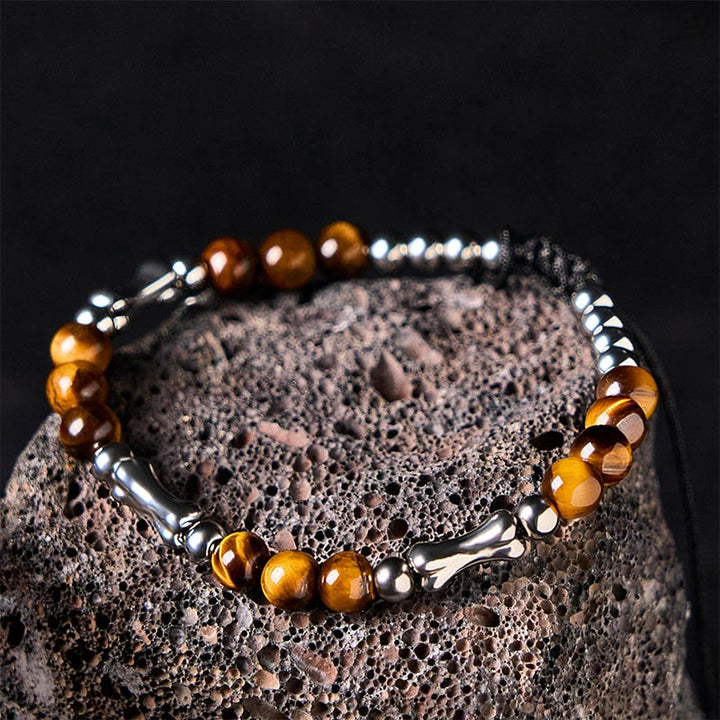 Buddha Stonesかわいい骨模様 タイガーアイ 勇気ビーズブレスレット - image 2