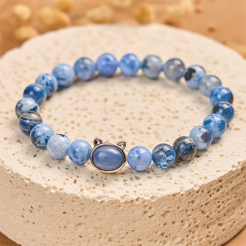 Buddha Stones天然猫頭ブルーアゲートカイヤナイト守護ブレスレット - ブルーアゲート（手首周り：14～16cm） - image 1