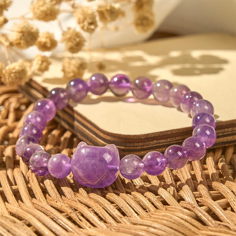 Buddha Stonesかわいい猫顔アメジスト スピリチュアルな気づきのブレスレット - image 2