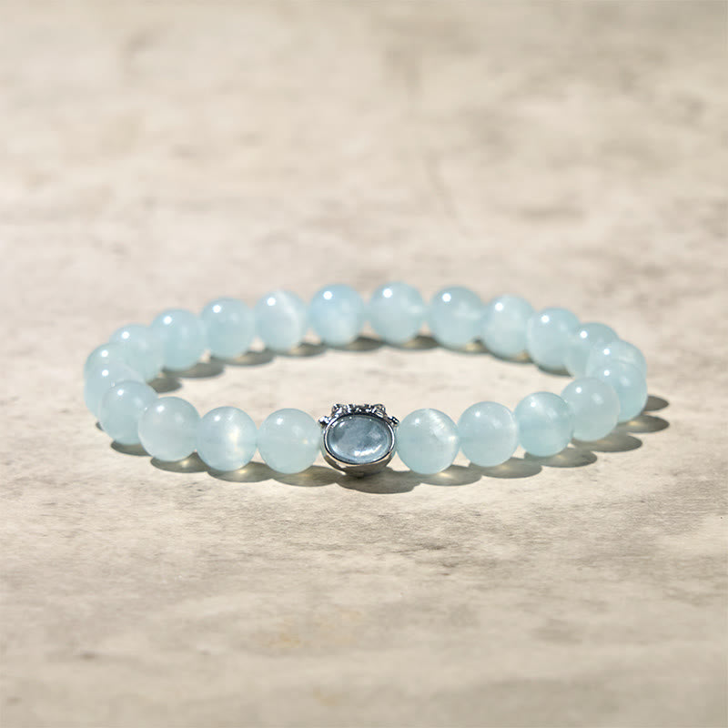 Buddha Stones天然アクアマリン招き猫キャットピースブレスレット - アクアマリン（手首周り：14～16cm） - image 1