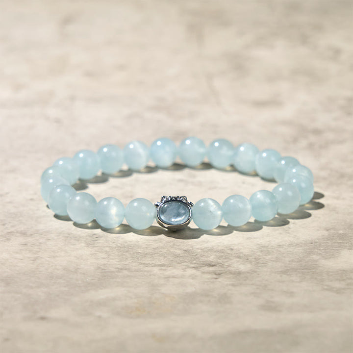 Buddha Stones天然アクアマリン招き猫キャットピースブレスレット - アクアマリン（手首周り：14～16cm） - image 0