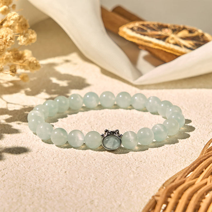 Buddha Stones天然アクアマリン招き猫キャットピースブレスレット - image 5