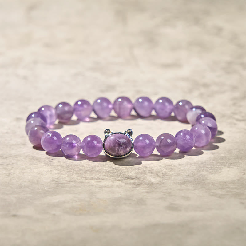 Buddha Stonesかわいい猫顔アメジスト ストレス解消ブレスレット - image 4