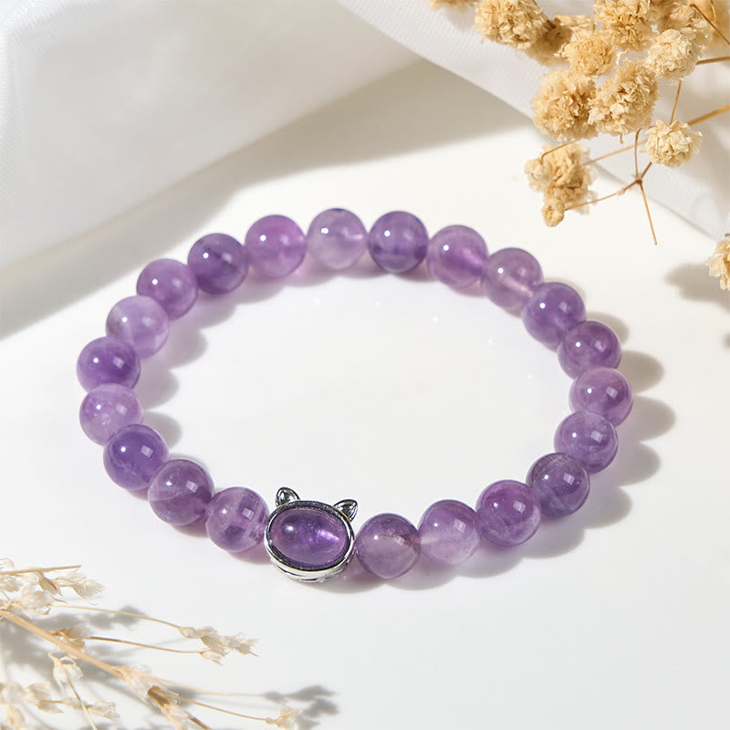 Buddha Stones天然アメジストビーズかわいい猫のヒーリングブレスレット - image 2