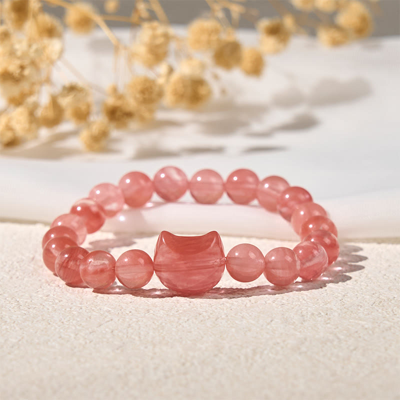 Buddha Stones愛らしい猫の頭 赤瑪瑙 スピリチュアルビーズブレスレット - image 2