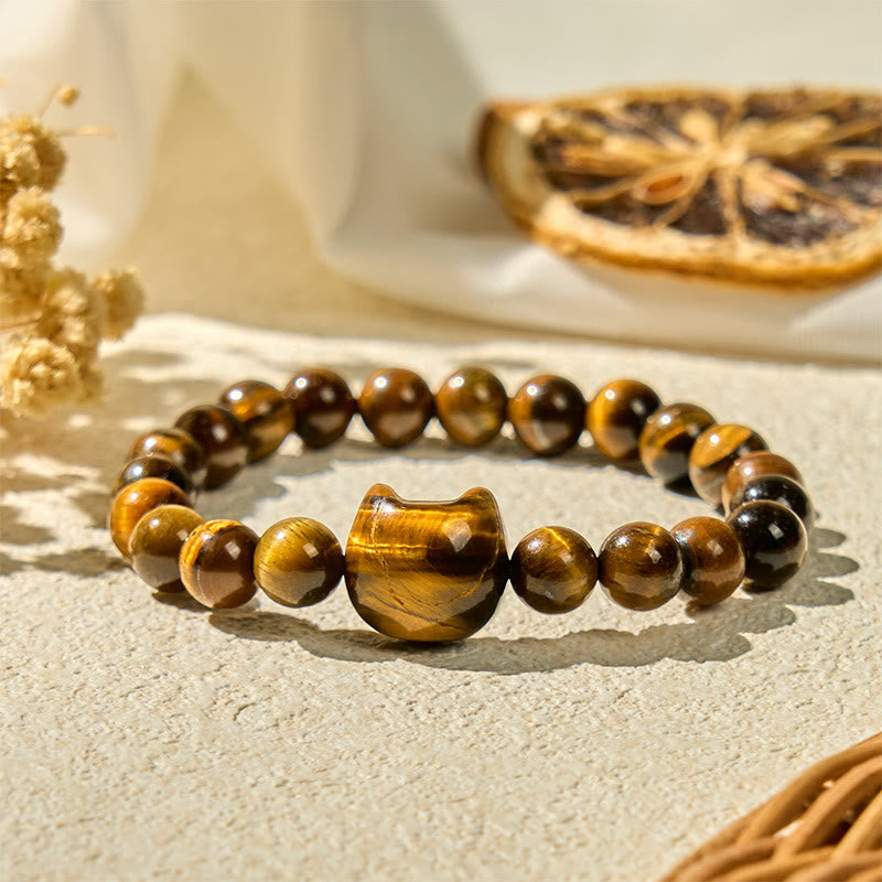 Buddha Stonesかわいい猫タイガーアイパワービーズブレスレット - タイガーアイ（手首周り：15～20cm） - image 1