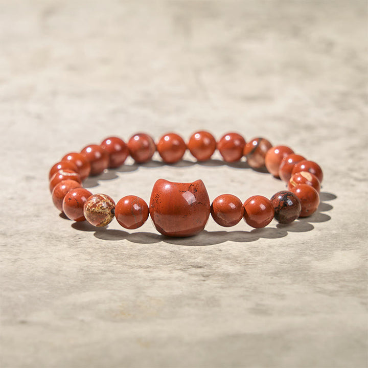 Buddha Stones顔のない猫の頭のデザイン レッドターコイズ幸運ブレスレット - image 2