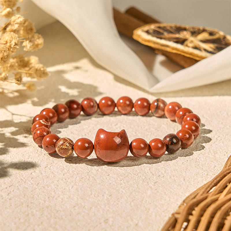 Buddha Stones顔のない猫の頭のデザイン レッドターコイズ幸運ブレスレット - レッドターコイズ（手首周り：16～19cm） - image 1