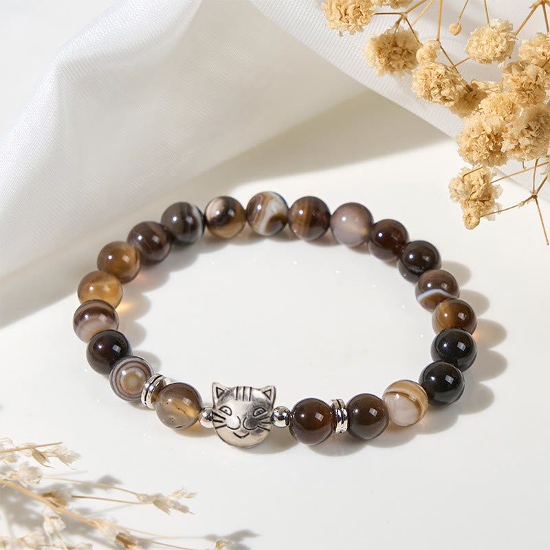 Buddha Stonesチョコレートシャム猫 ナチュラルブラウンストライプアゲートビーズ スタビリティブレスレット - image 1