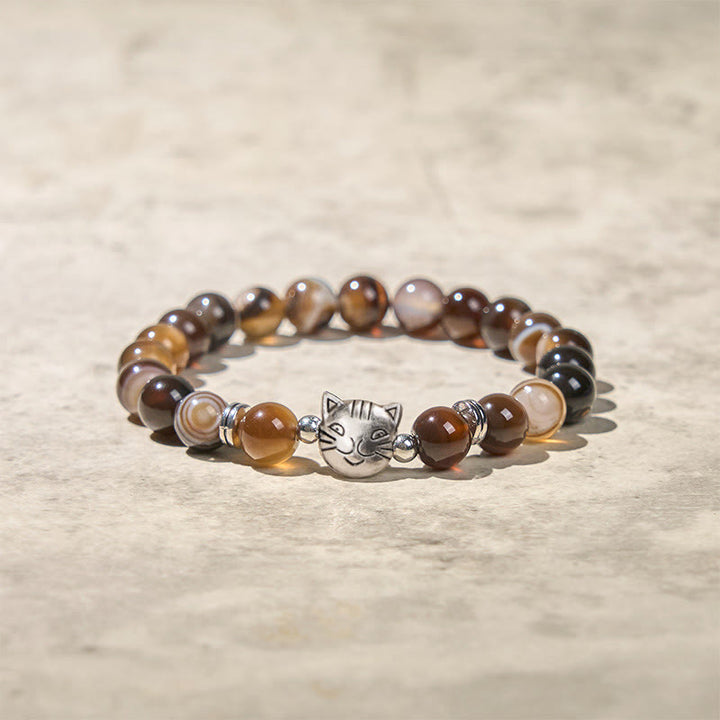 Buddha Stonesチョコレートシャム猫 ナチュラルブラウンストライプアゲートビーズ スタビリティブレスレット - image 1