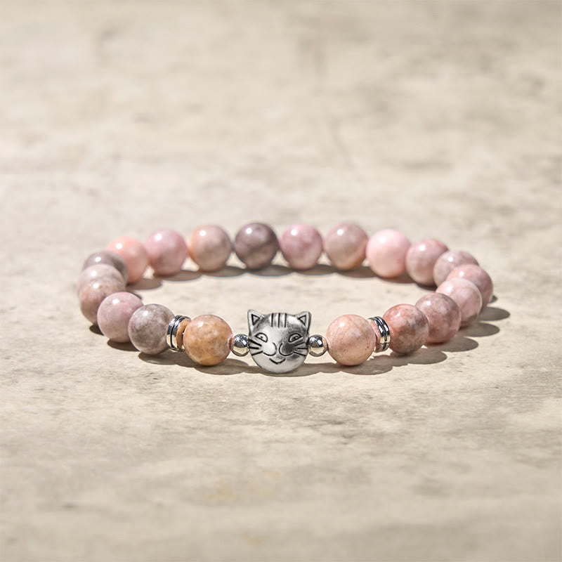 Buddha Stones8mm 猫デザイン ゼブラジャスパー守護ブレスレット - ゼブラジャスパー（手首周り：16～19cm） - image 1