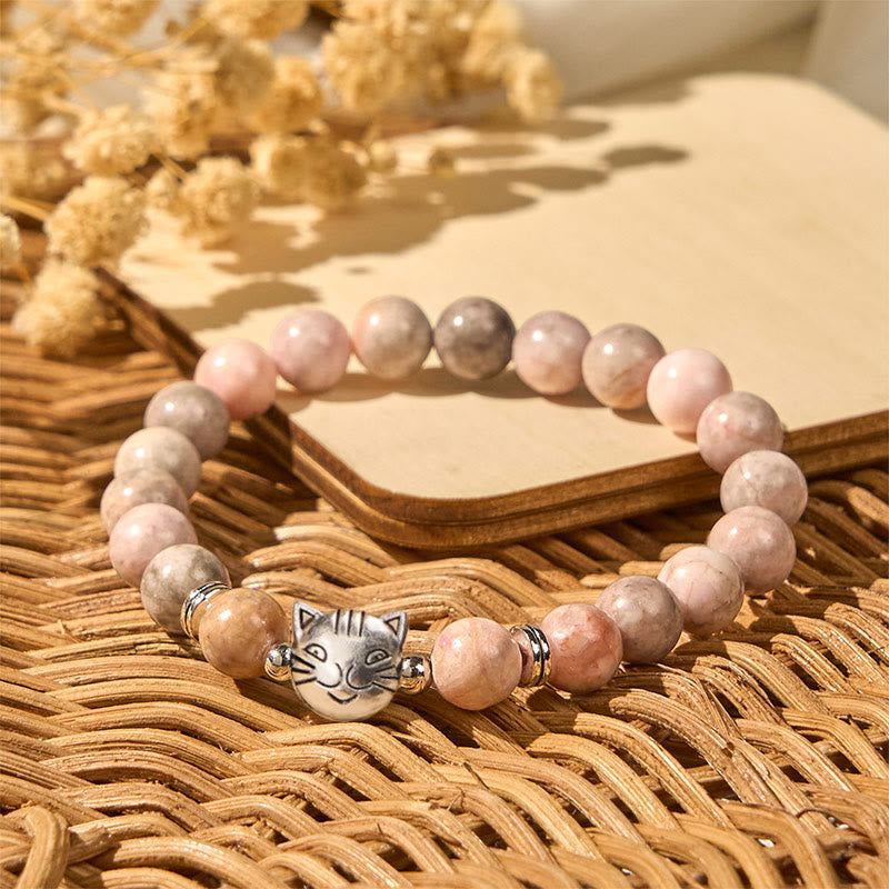 Buddha Stones8mm 猫デザイン ゼブラジャスパー守護ブレスレット - image 2
