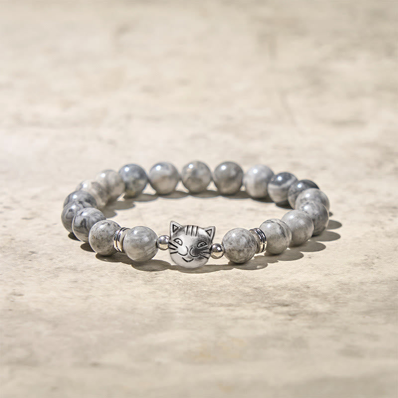 Buddha Stonesかわいい猫 天然グレージャスパービーズ ヒーリングブレスレット - image 5