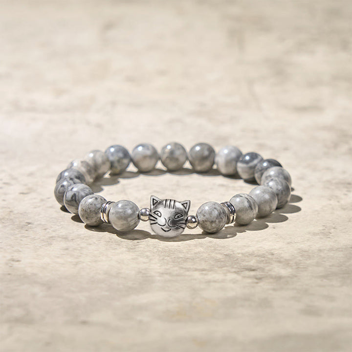 Buddha Stonesかわいい猫 天然グレージャスパービーズ ヒーリングブレスレット - image 5