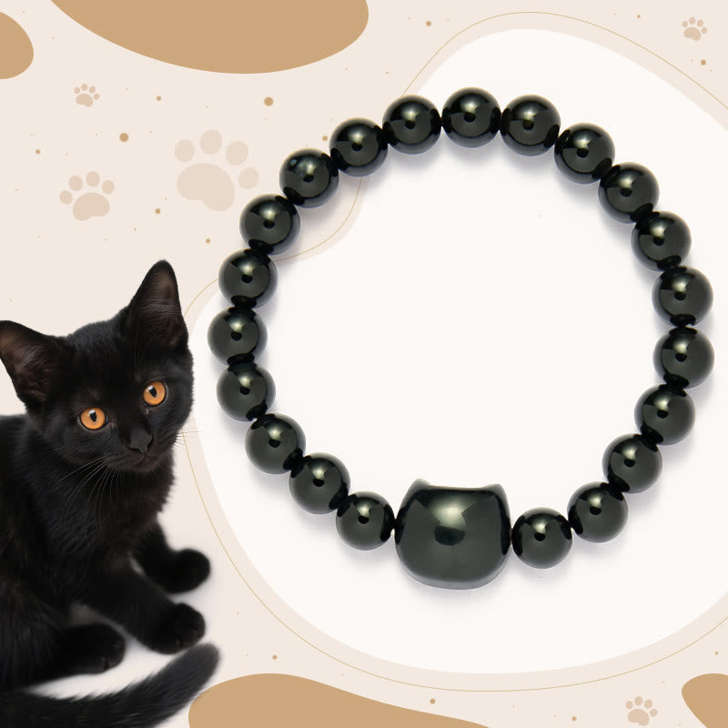 Buddha Stones黒猫 天然ブラックオニキス守護ブレスレット - ブラックオニキス（手首周り：14～16cm） - image 1