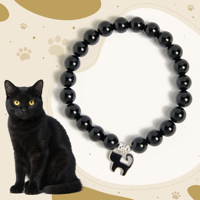 Buddha Stones 925スターリングシルバー 子猫チャーム 黒猫 天然ブラックオニキス守護ブレスレット - ブラックオニキス（手首周り：15～16cm） - image 1