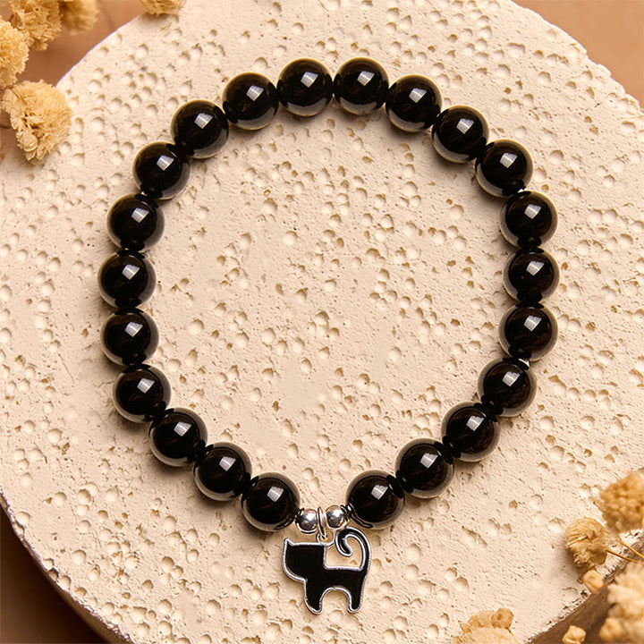 Buddha Stones 925スターリングシルバー 子猫チャーム 黒猫 天然ブラックオニキス守護ブレスレット - image 2
