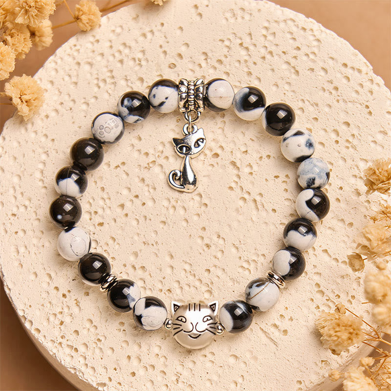 Buddha Stonesの黒と白の猫のファイヤーアゲートビーズラブブレスレット - image 2