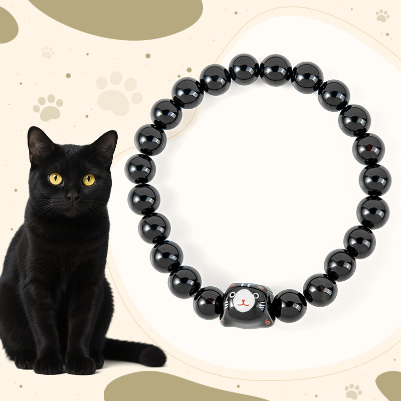 Buddha Stones黒猫 天然ブラックオニキス セラミック 子猫サポートブレスレット - 黒猫（手首周り15～16cm） - image 1