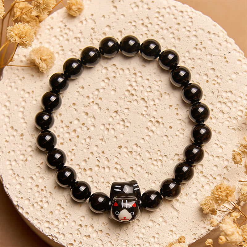 Buddha Stones黒猫 天然ブラックオニキス セラミック 子猫サポートブレスレット - image 2