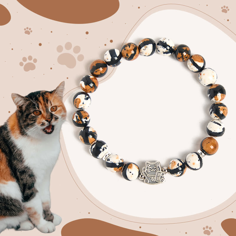 Buddha Stones925スターリングシルバー キャリコキャットストーンビーズブレスレット - 三毛猫（手首周り15～16cm） - image 1