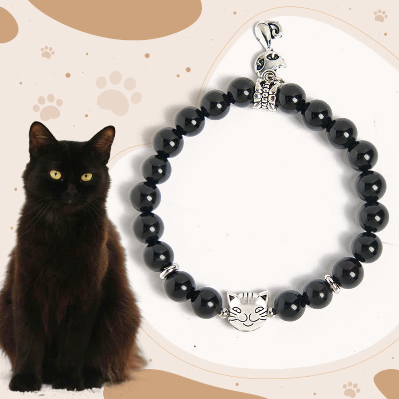 Buddha Stones黒猫 天然ブラックオニキス 子猫サポートブレスレット - 黒猫（手首周り15～16cm） - image 1