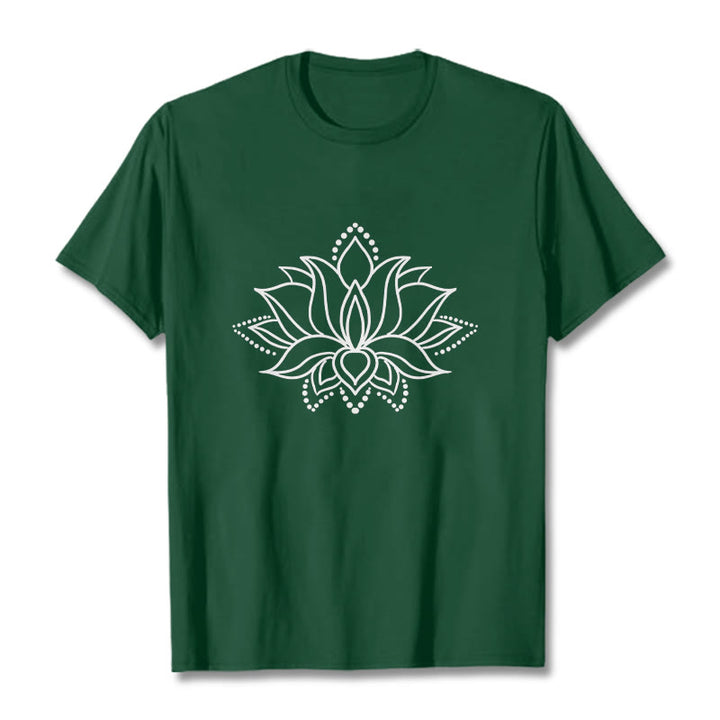 Buddha Stonesと蓮の花柄のシンプルなデザインのコットンTシャツ - フォレストグリーン - 2XL - image 1
