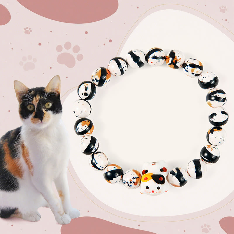 Buddha Stones三毛猫 天然石 セラミック 子猫 頭強さブレスレット - 三毛猫（手首周り15～16cm） - image 1