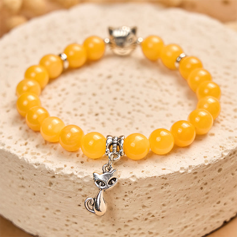Buddha Stonesオレンジタビーキャット イエローカルセドニー ポジティブブレスレット - image 2