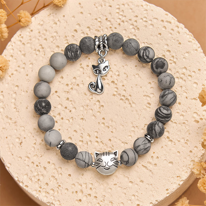 Buddha Stonesグレータビーキャット 天然ブラックベインド強さブレスレット - image 2