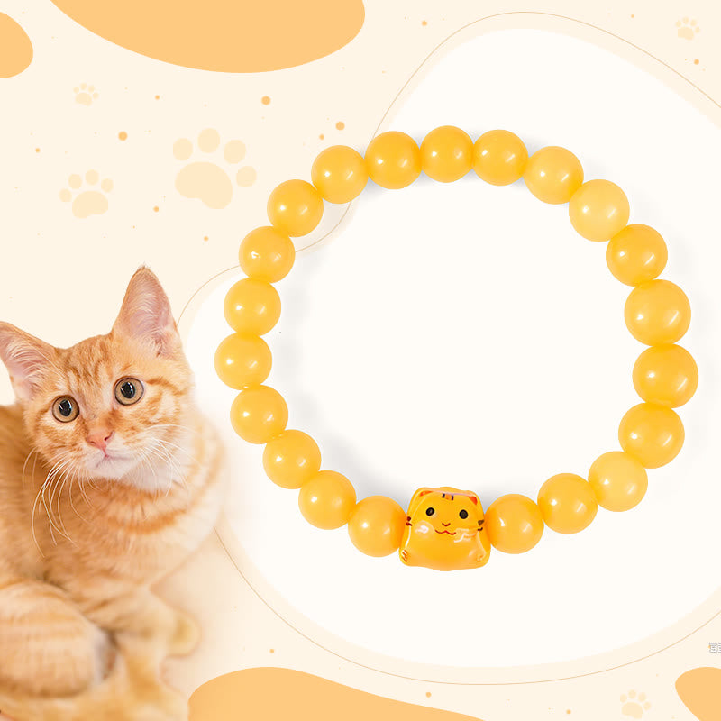 Buddha Stonesオレンジタビーキャット イエローカルセドニー セラミック 子猫 ジョイ ブレスレット - オレンジトラ猫（手首周り15～16cm） - image 1