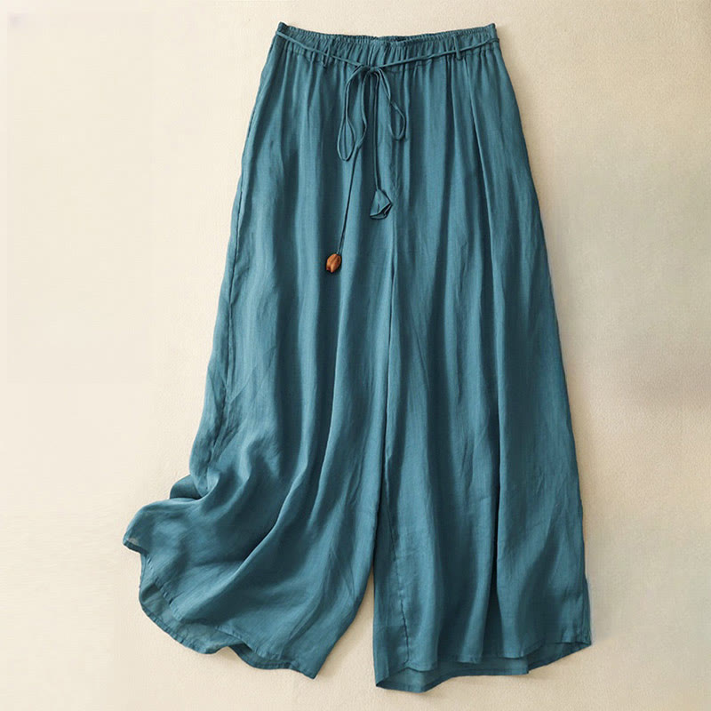 Buddha Stonesシンプルデザイン ドローストリング コットン レディース ワイドレッグパンツ ポケット付き - ティール - US8-10，UK/AU12-14，EU40-42 (2XL) - image 0