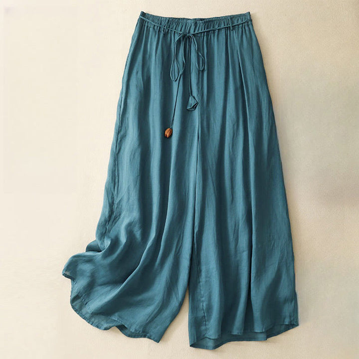 Buddha Stonesシンプルデザイン ドローストリング コットン レディース ワイドレッグパンツ ポケット付き - ティール - US8-10，UK/AU12-14，EU40-42 (2XL) - image 0