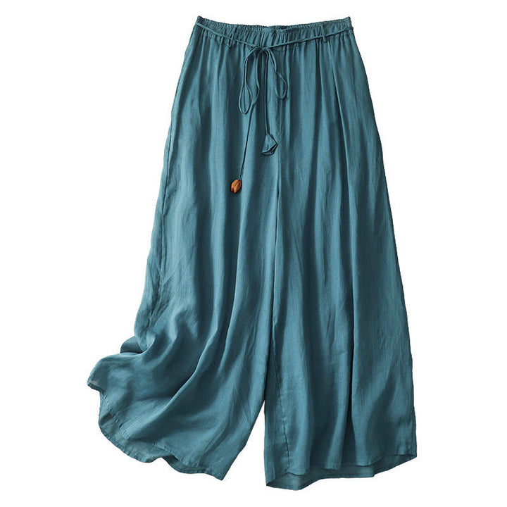 Buddha Stonesシンプルデザイン ドローストリング コットン レディース ワイドレッグパンツ ポケット付き - image 5