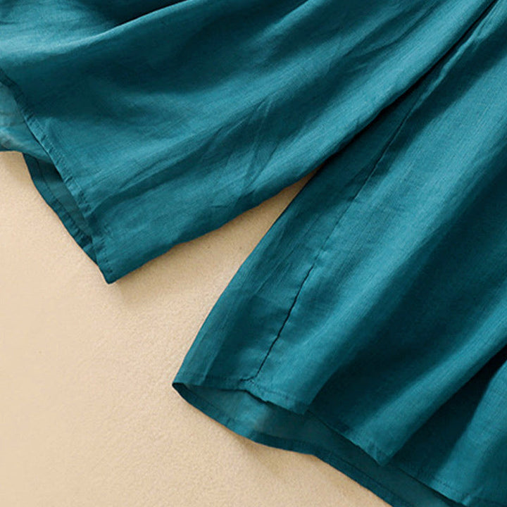 Buddha Stonesシンプルデザイン ドローストリング コットン レディース ワイドレッグパンツ ポケット付き - image 2