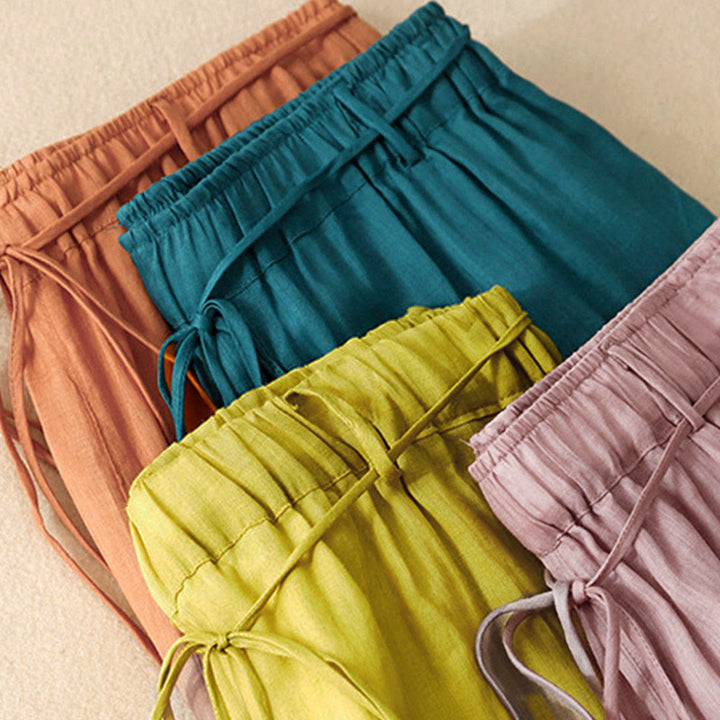 Buddha Stonesシンプルデザイン ドローストリング コットン レディース ワイドレッグパンツ ポケット付き - image 7