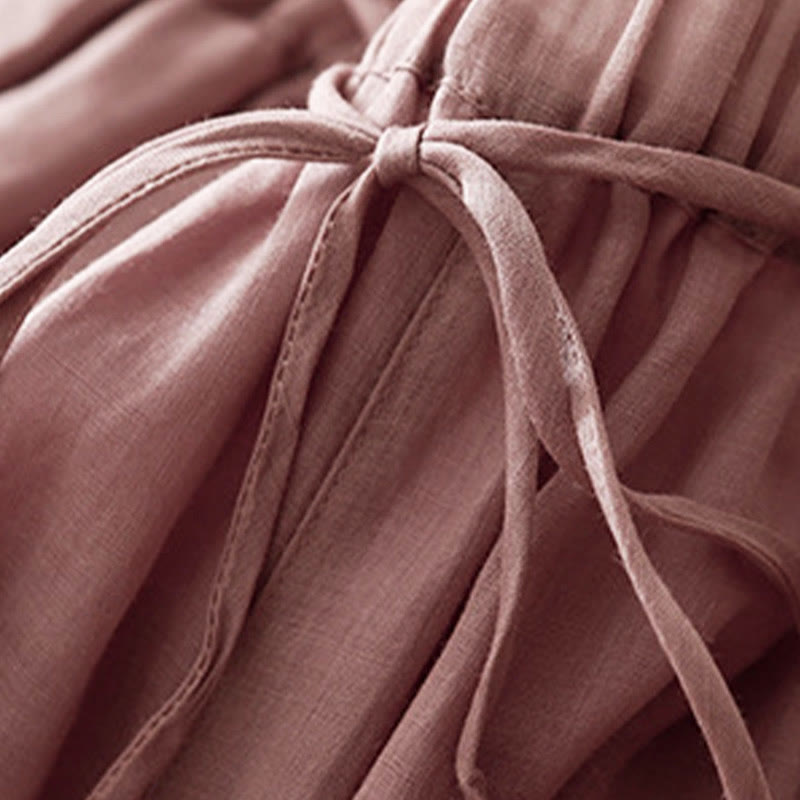 Buddha Stonesシンプルデザイン ドローストリング コットン レディース ワイドレッグパンツ ポケット付き - image 12