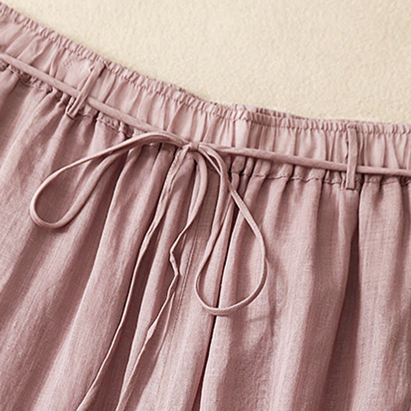 Buddha Stonesシンプルデザイン ドローストリング コットン レディース ワイドレッグパンツ ポケット付き - image 10