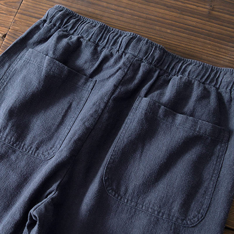 Buddha Stonesカジュアル 無地 シンプルデザイン ドローストリング ラミー リネン メンズ パンツ ポケット付き - image 19
