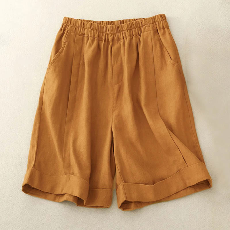 Buddha Stonesカジュアル 無地 レディース コットン ショートパンツ ポケット付き - ゴールデンロッド - US12、 UK/AU16、EU44（4XL） - image 0