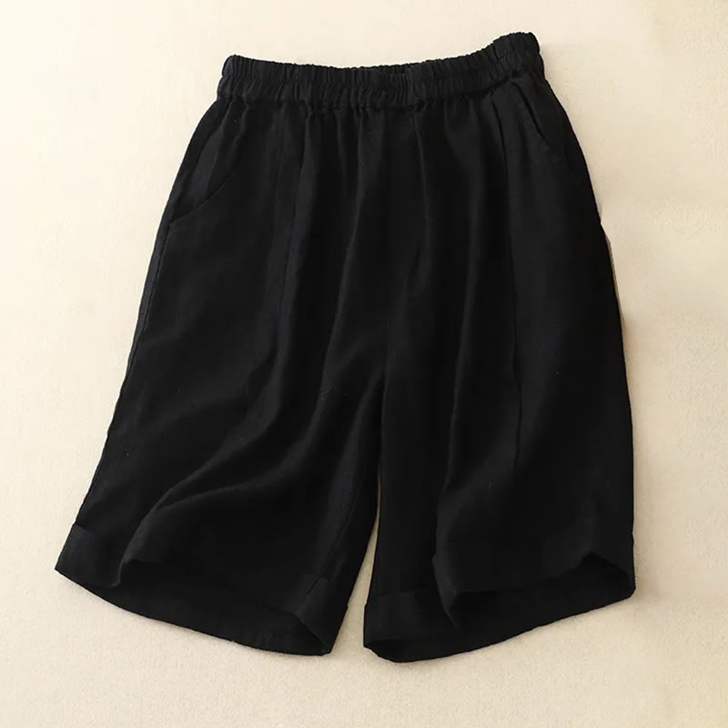 Buddha Stonesカジュアル 無地 レディース コットン ショートパンツ ポケット付き - 黒 - US12、 UK/AU16、EU44（4XL） - image 25
